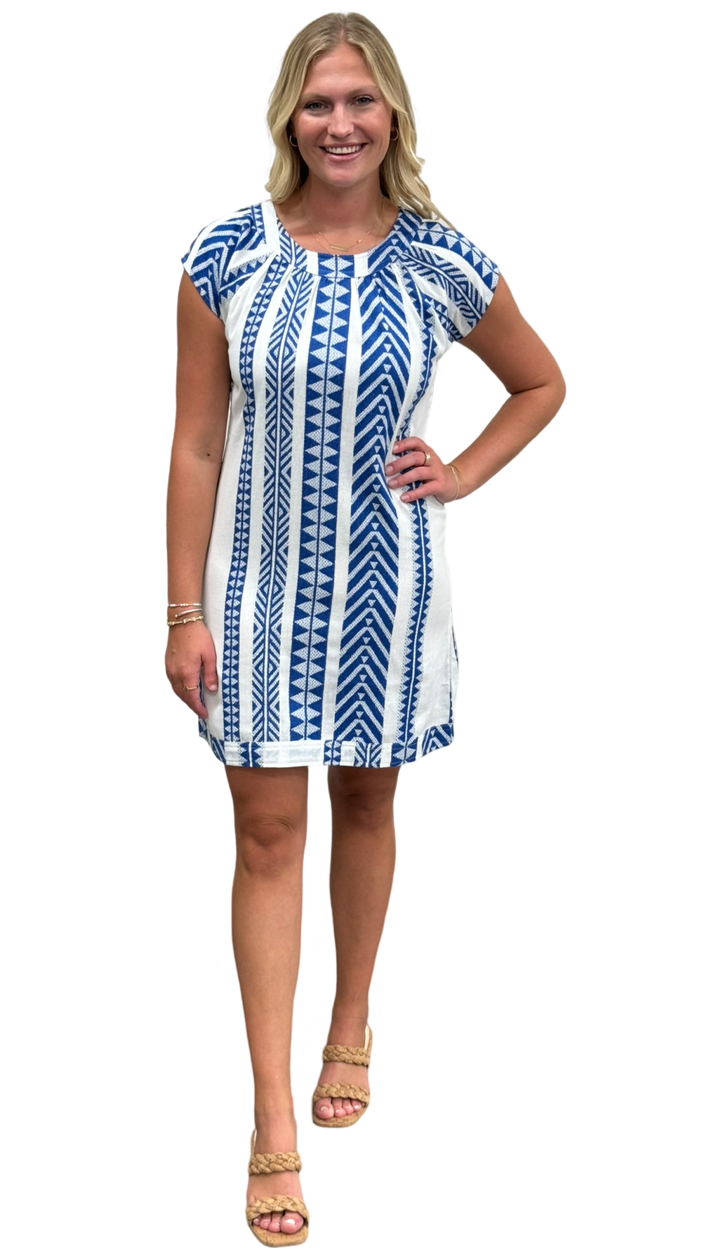 The Quinn Dress in Royal and White Jacquard — view 2