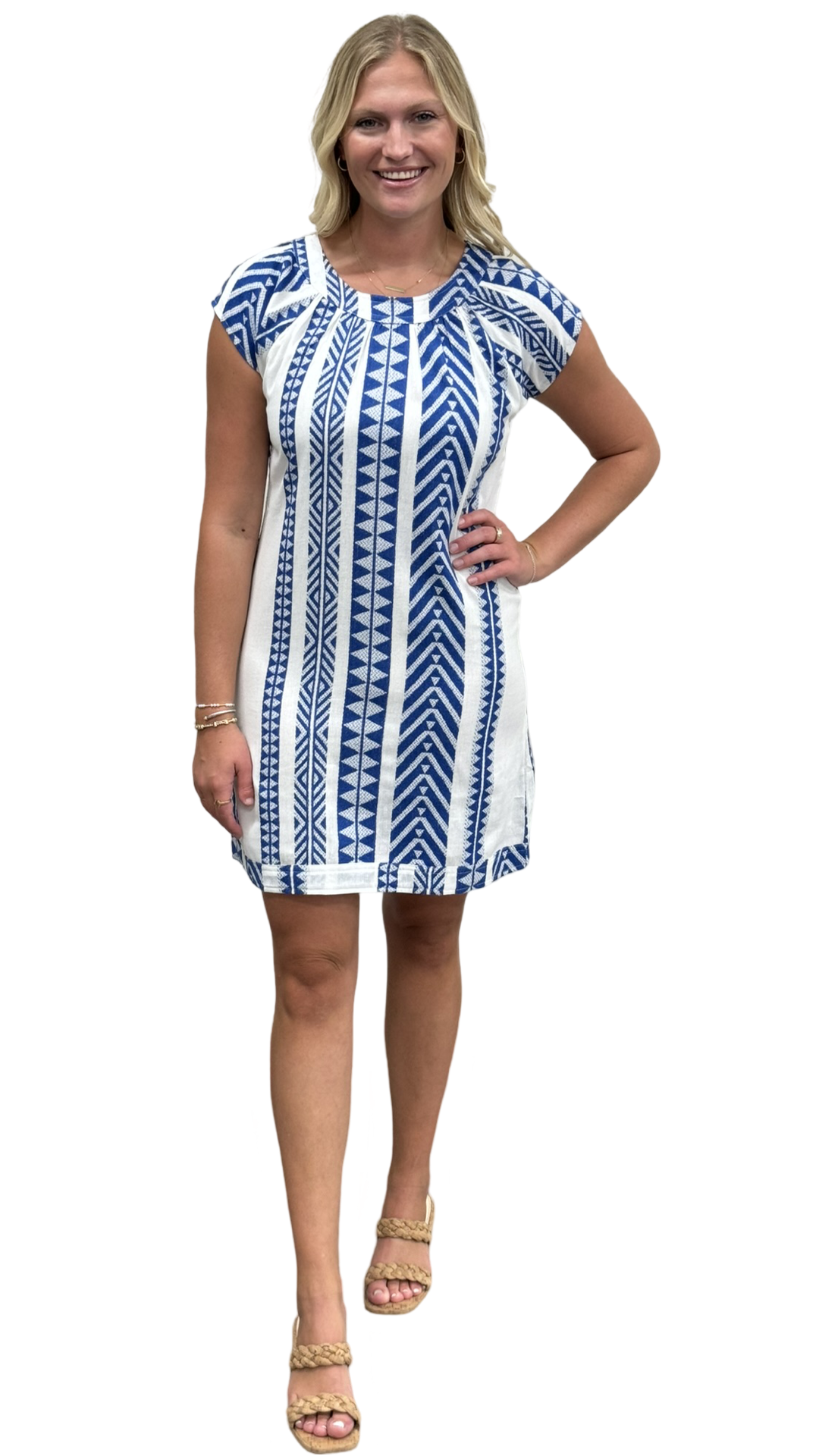 The Quinn Dress in Royal and White Jacquard — view 2
