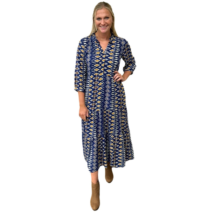 The Campbell Midi Length Dress in Navy and Mocha