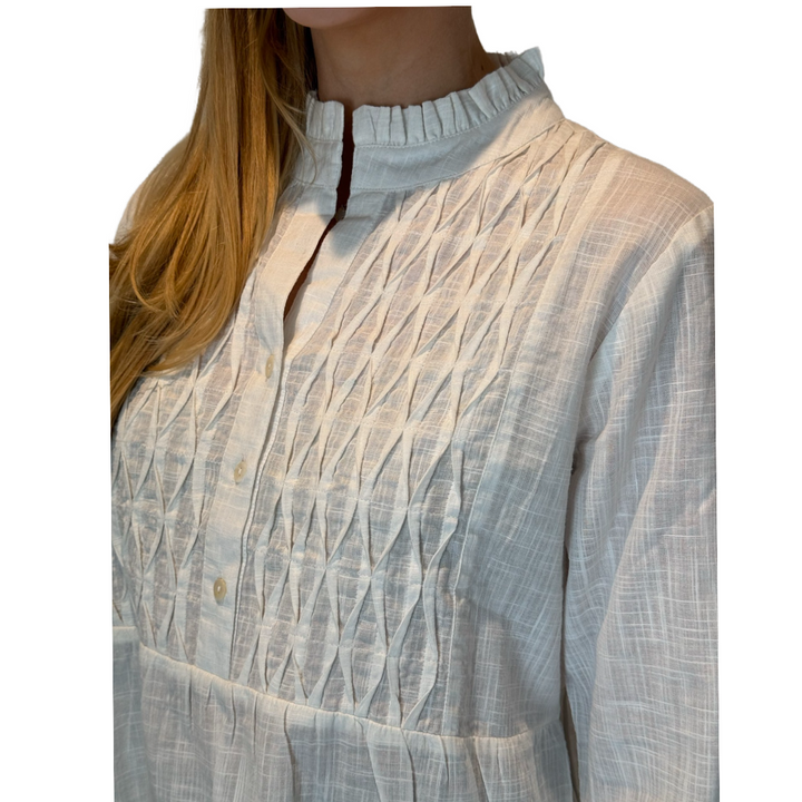 The Veronica Smocked Front Top in Classic White — view 5