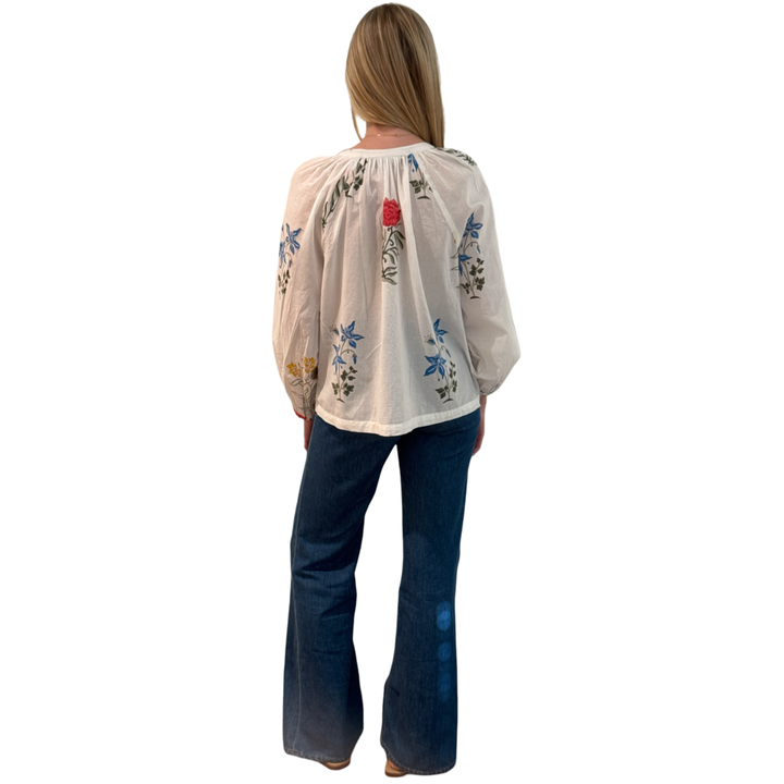 The Chandler White Hand Blocked Floral Cotton Blouse — view 5