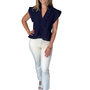 The Bella Ruffle Shirt in Navy Jacquard