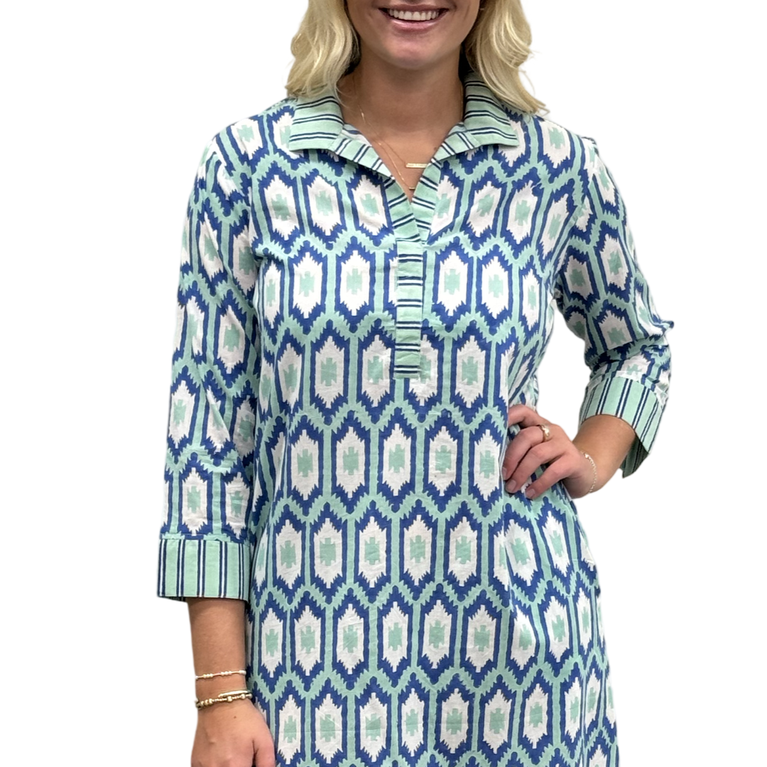 The Lisette Dress in Green and Blue Ikat — view 4