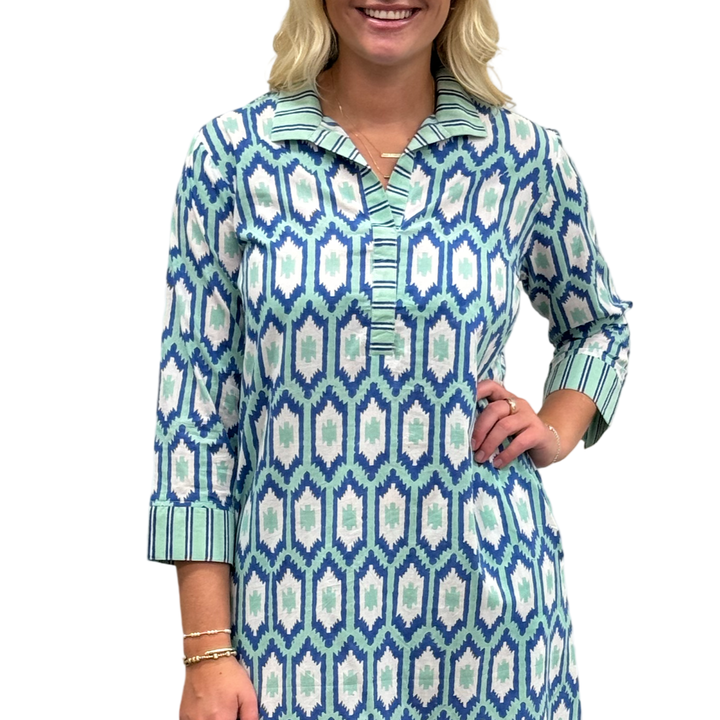 The Lisette Dress in Green and Blue Ikat — view 4