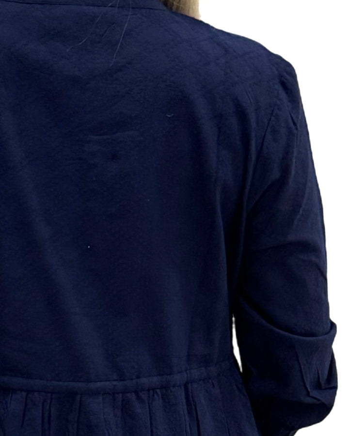 The Hamilton Solid Navy Diamond Jacquard Cotton Tie Front Dress — view 4