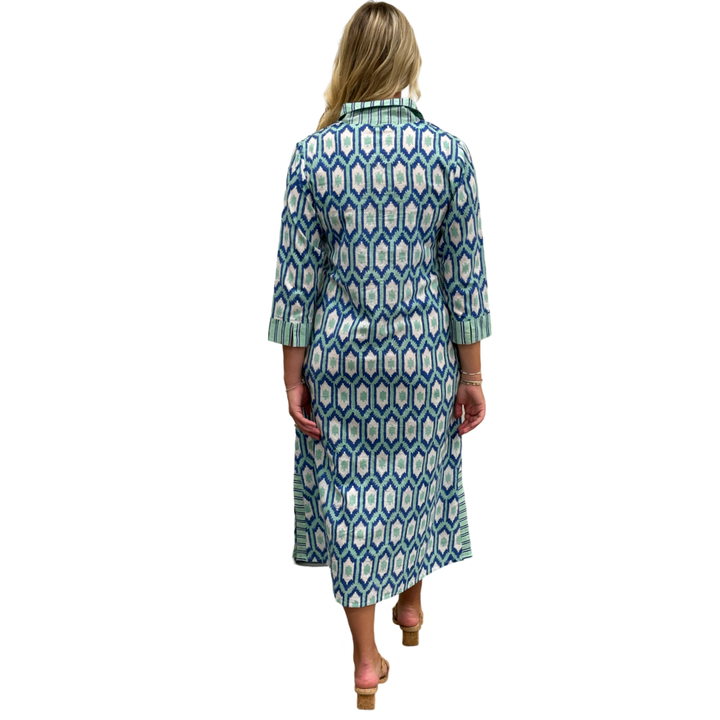 The Lisette Dress in Green and Blue Ikat — view 6
