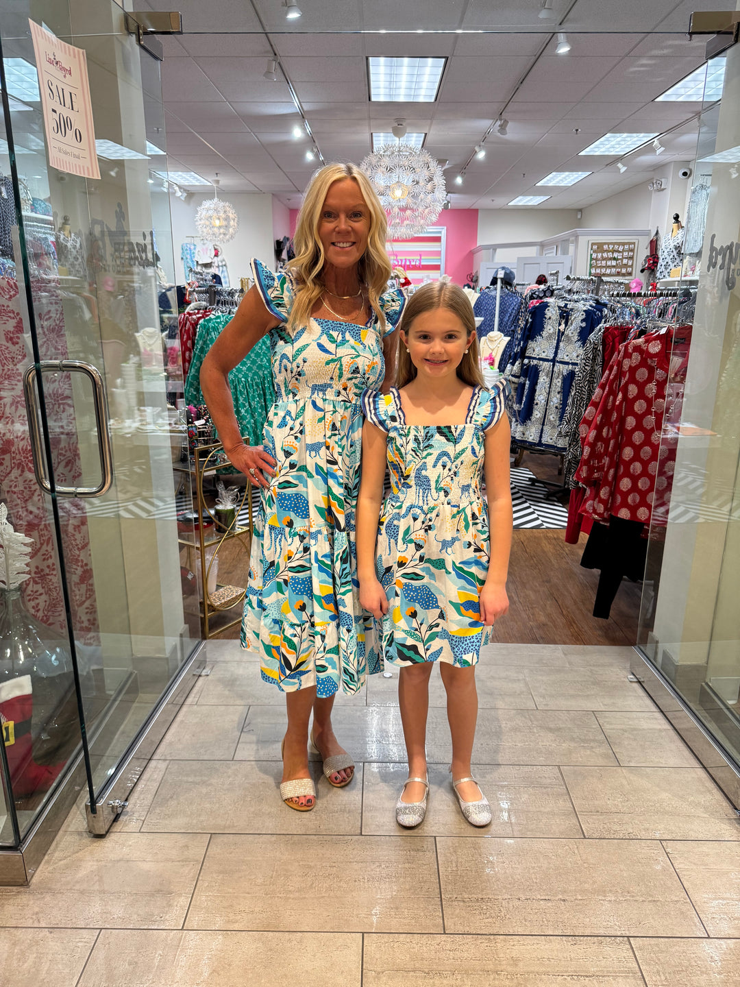 The Cloey Panther Print Dress in Blue Yellow Multi — view 6