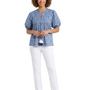 The Poppy Puff Sleeve Top in Blue White Floral Hand-Block Printed Cotton