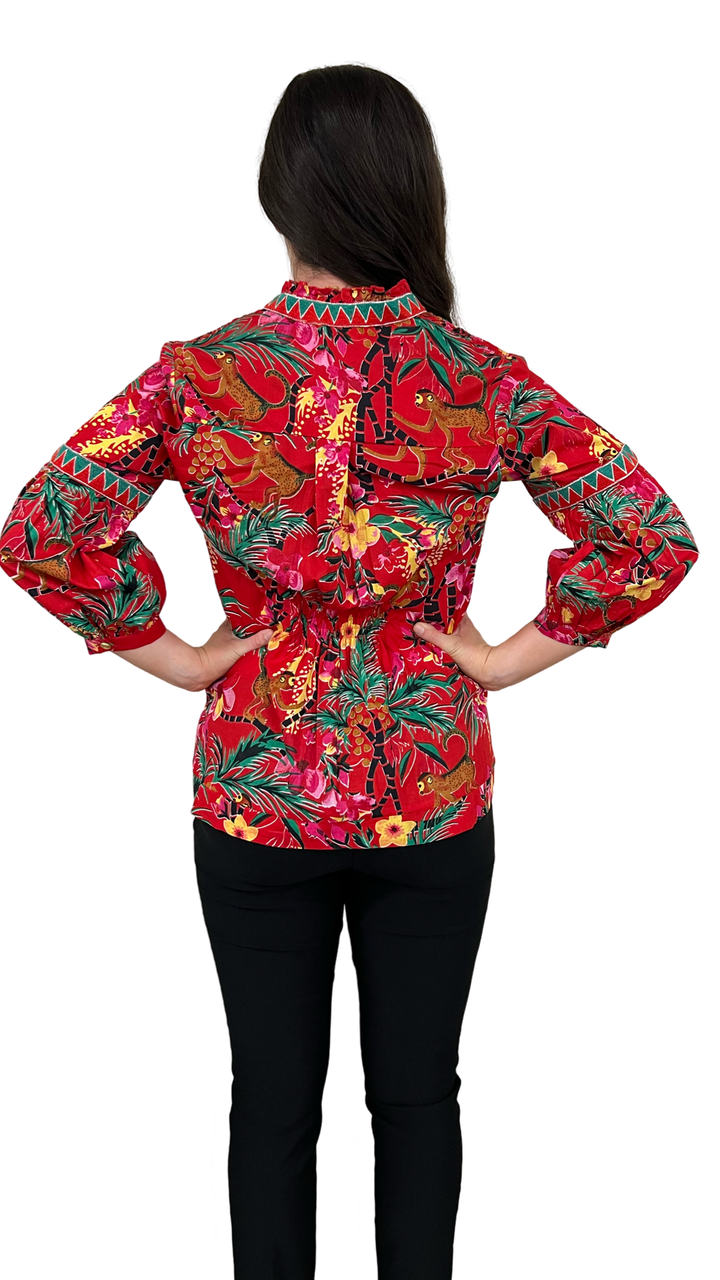 The Mckenzie Cinch Back Top in Hand Blocked Monkey Print Floral — view 5
