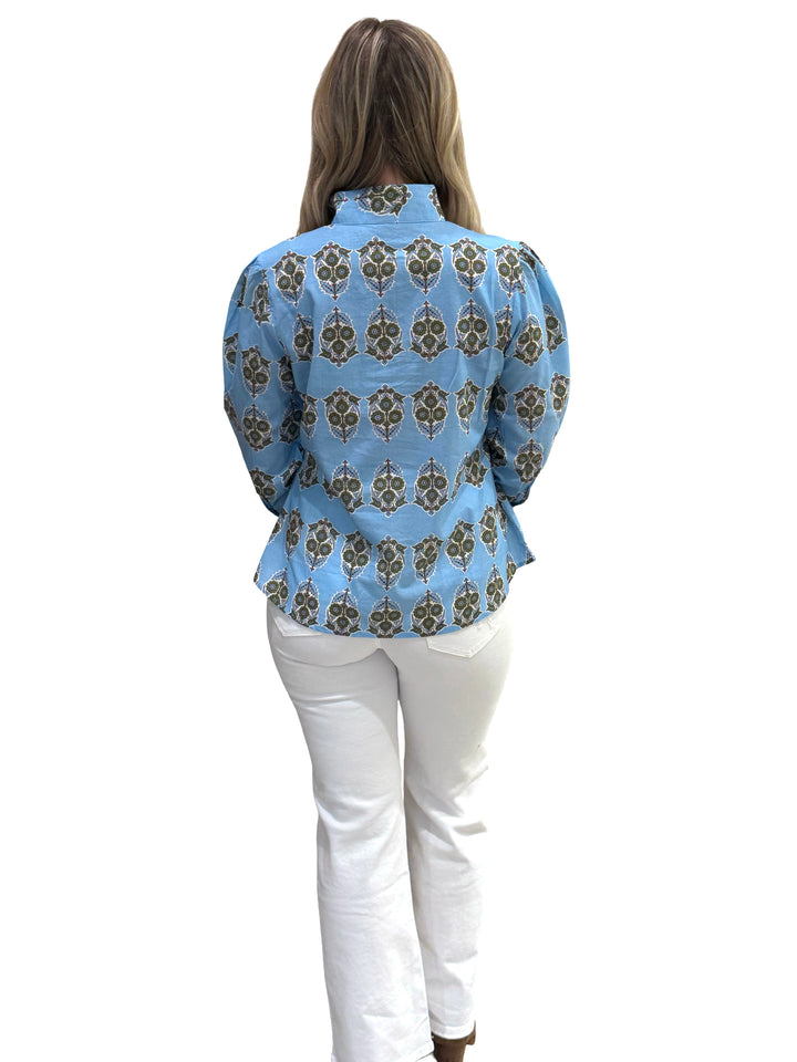 The Missy Cotton Border Print Top in Turquoise Floral — view 5