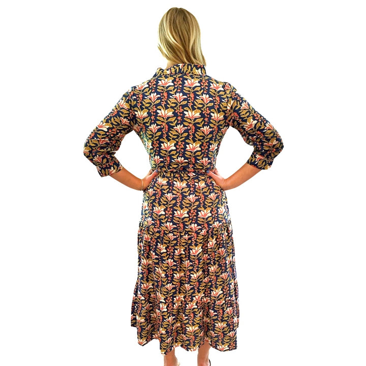 The Remington Cotton Block Print Dress in Blue Hand-Block Printed Floral — view 5