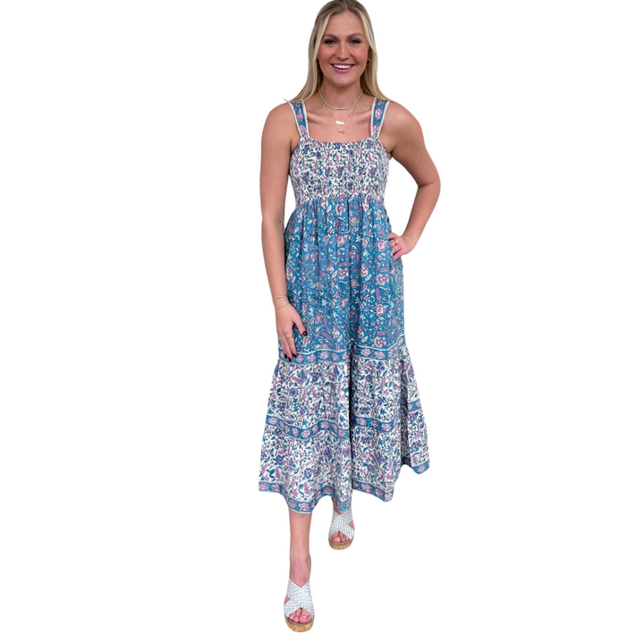 The Sutton Floral Print Smocked Long Length Dress — view 5
