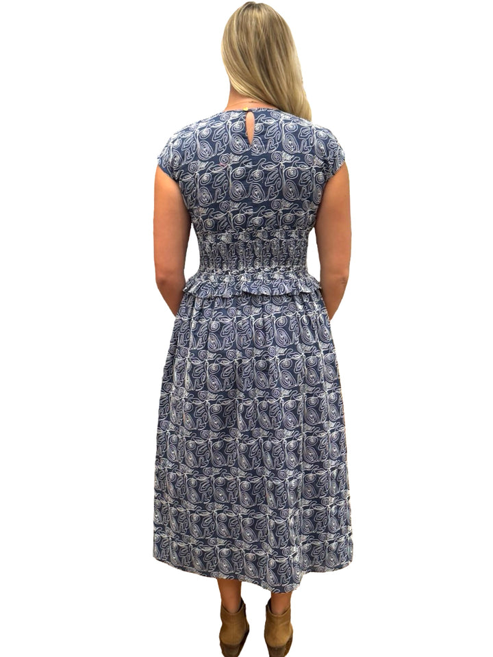 The MacColl Navy Embroidered Cinch Waist Dress