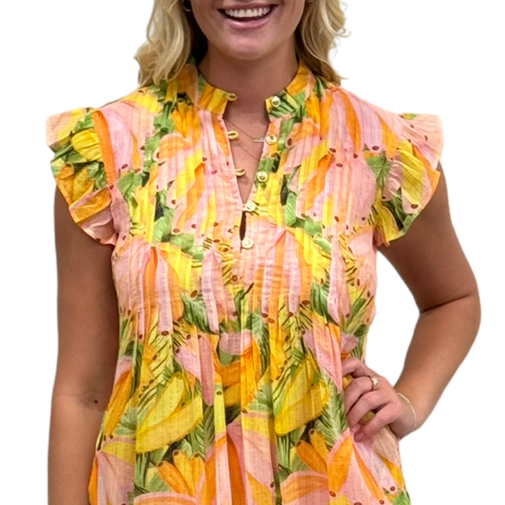 The Maggie Tropical Print Long Dress in Peach — view 4