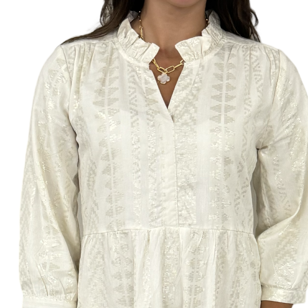 The Campbell Cream and Gold Jacquard Dress — view 5