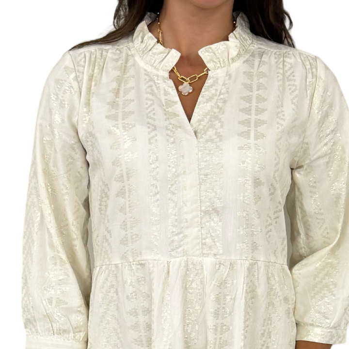 The Campbell Cream and Gold Jacquard Dress — view 5