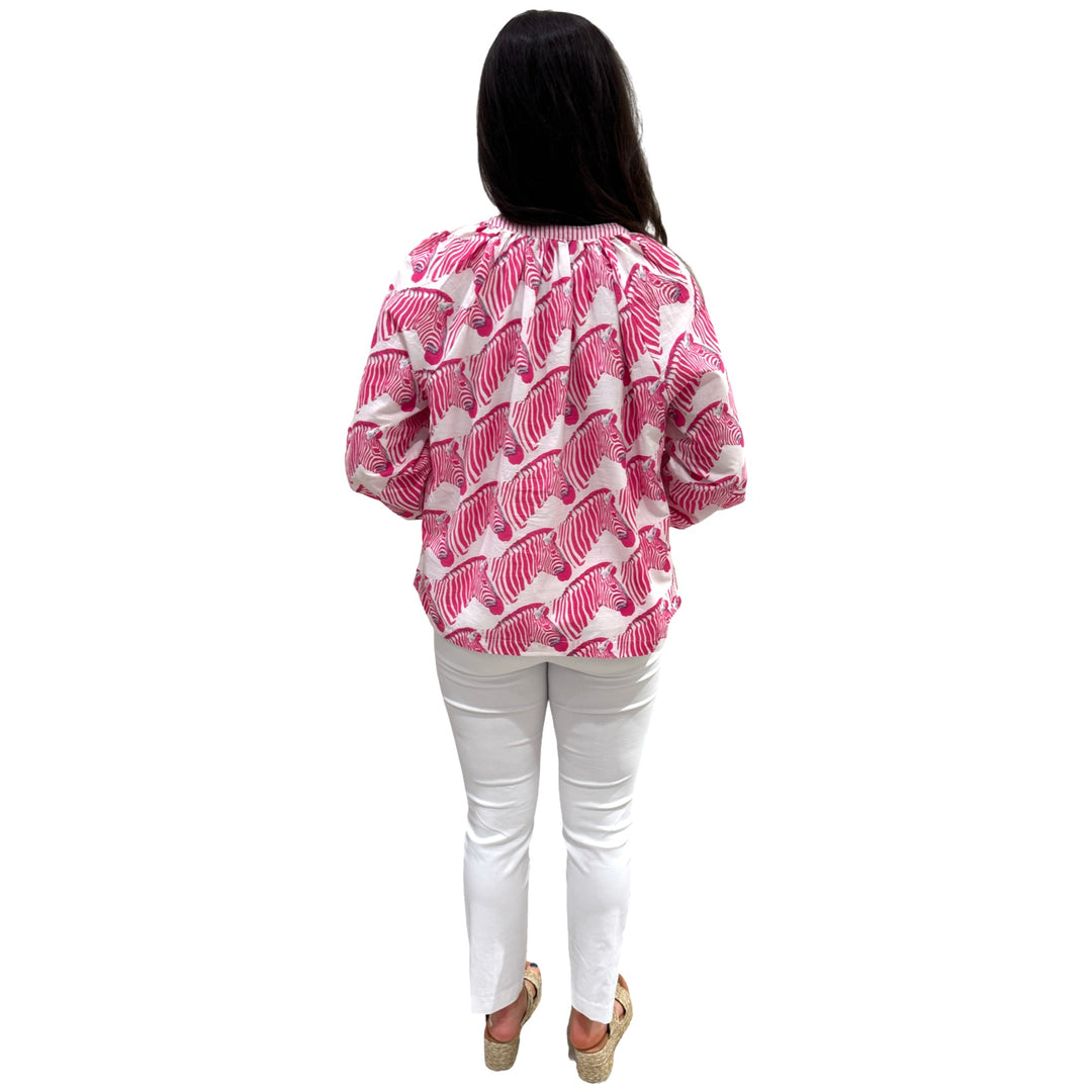 The Chandler Striped Trim Cotton Top in Pink Zebra — view 6