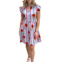 The Tinley Cotton Hand Block Printed Striped Dress in Pink Blue Floral
