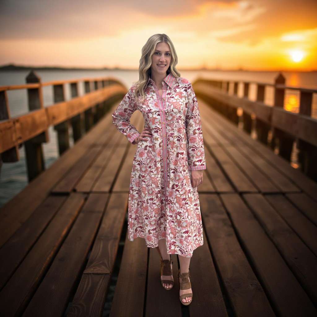 The Marion Button Front Dress in Cream Floral — view 8
