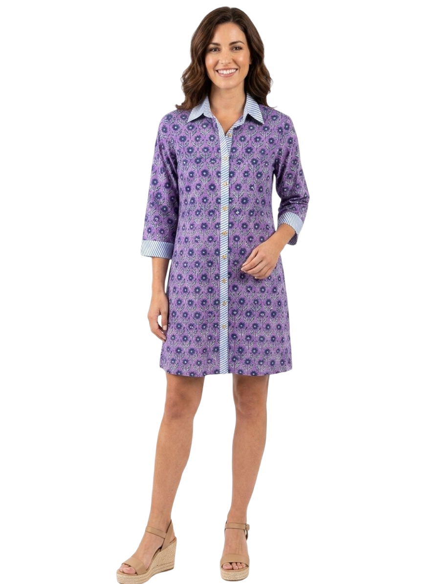 The Erika Button Front Dress in Lavender and Navy