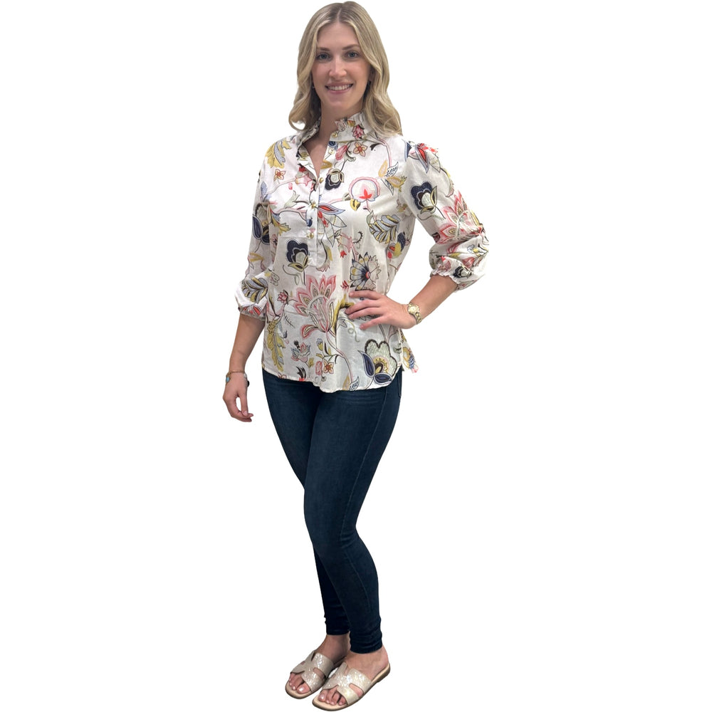 The Tricia Hand Block Printed Top in Ivory Floral — view 2