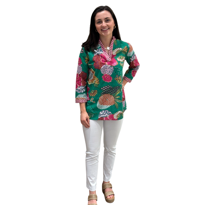 The Brie Floral Printed Cotton Tunic in Jade
