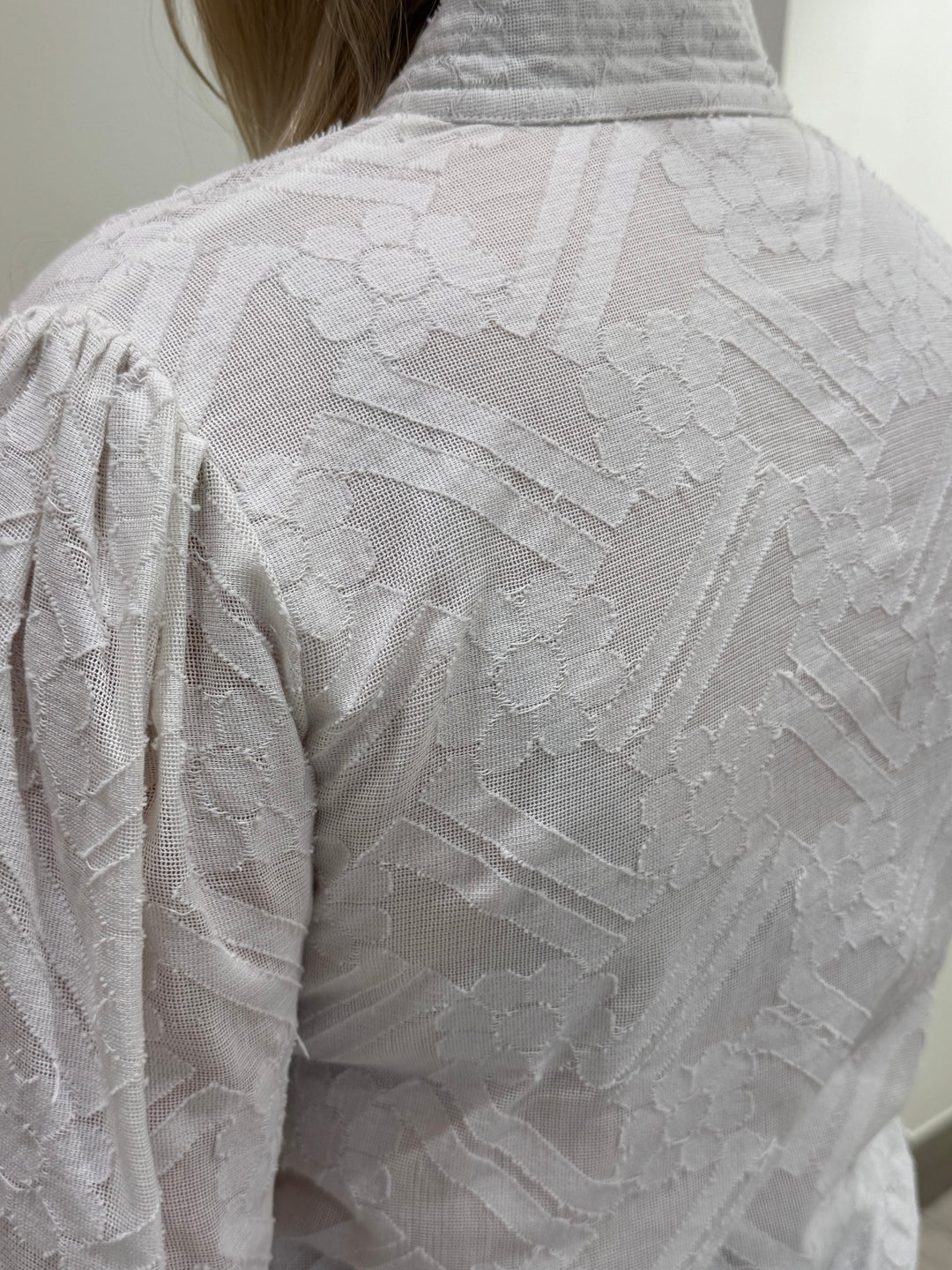 The Shipley Stand-up Collar top in White Cotton Jacquard — view 4