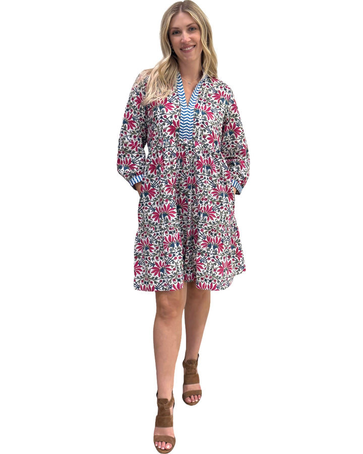 The Naomi Handblocked Floral Dress in White Floral Multi