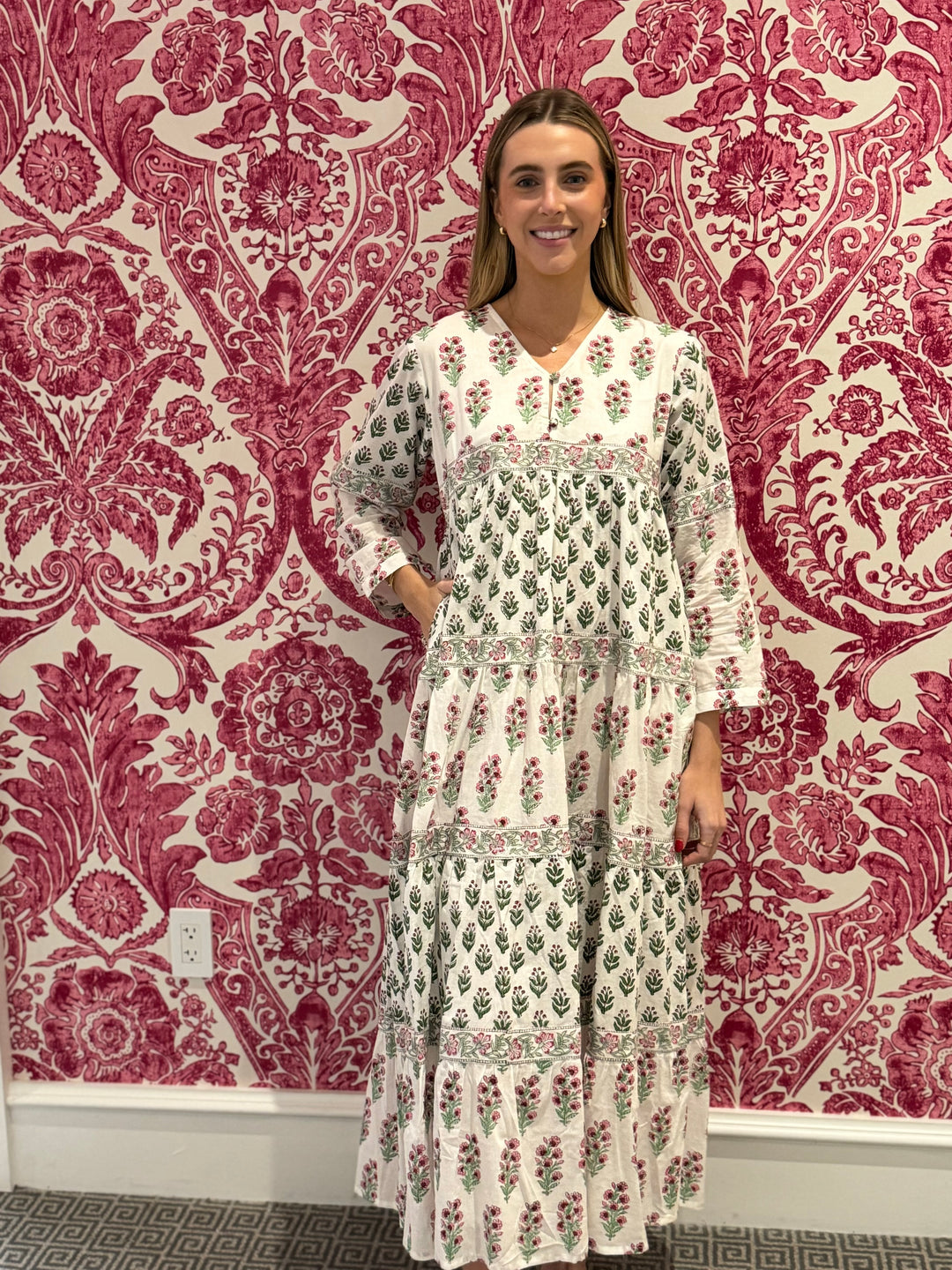 The Frances Cotton Maxi Dress in Pink and White — view 10