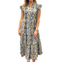The Campbell Flutter Sleeve Dress in Blue Green Ikat