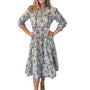 The Daniella Embroidered Trim Dress in Navy Green