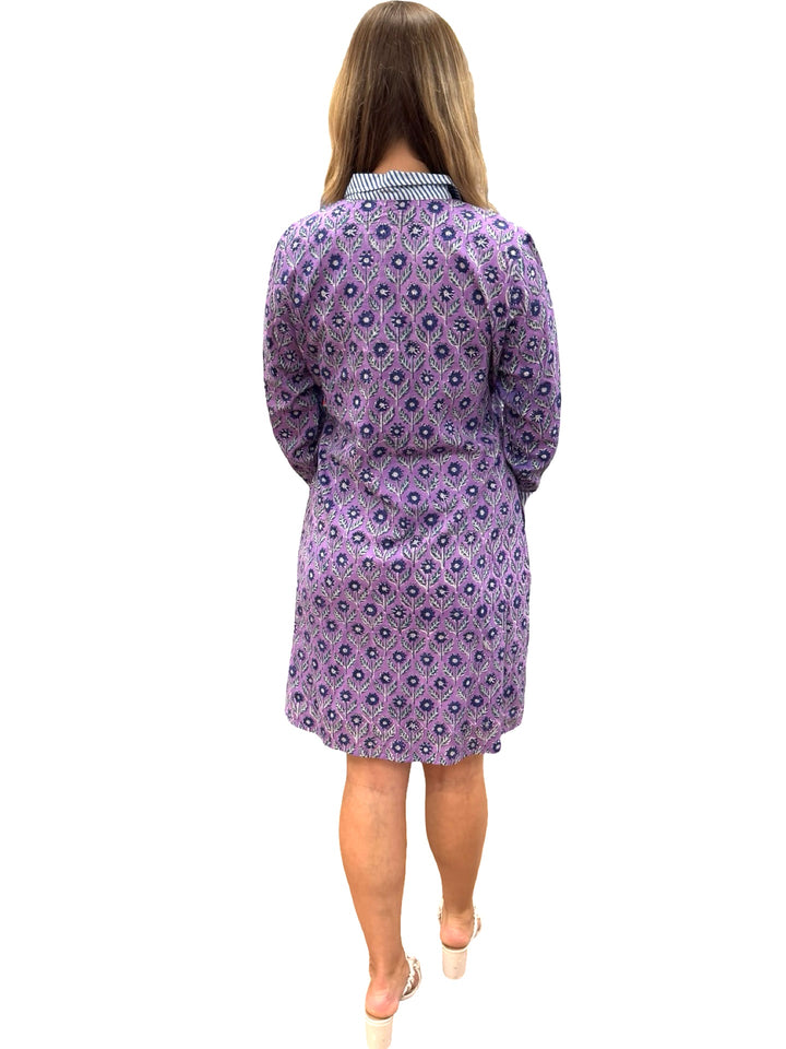 The Erika Button Front Dress in Lavender and Navy — view 6