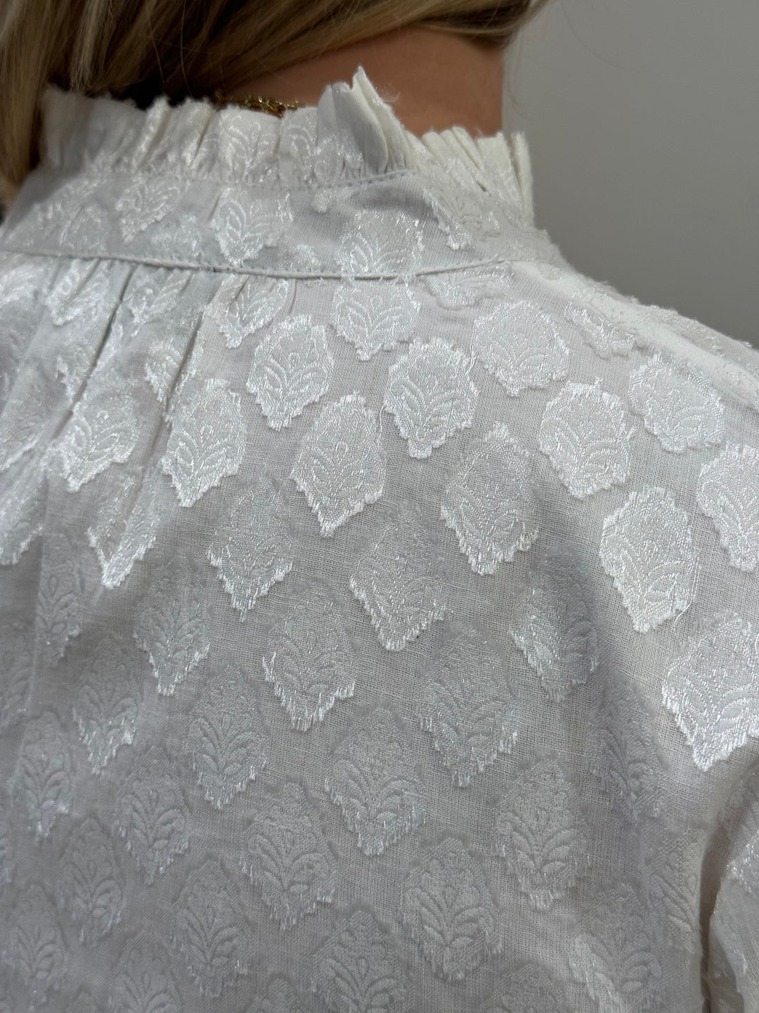 The Emerson Top in White Cotton Jacquard — view 5