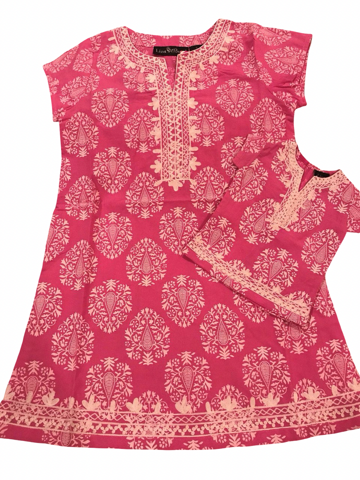 The Charlotte Embroidered Dress in Pink and White