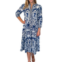 The Daniella Embroidered Trim Dress in Royal Blue Ikat