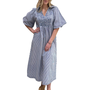 The Joanie White Blue Striped Short Sleeve Smocked Dress