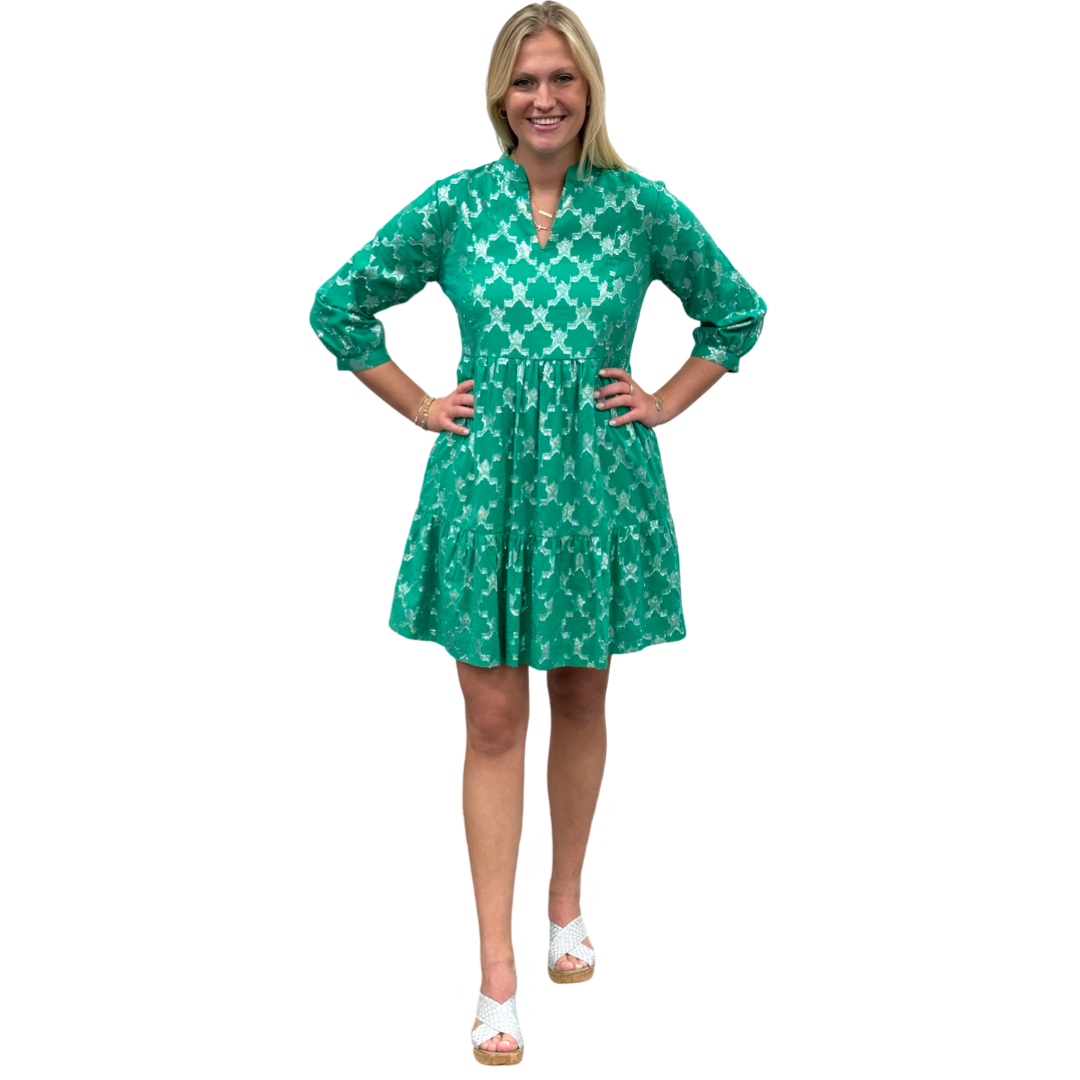 The Preston Metallic Dress in Jade Green and Silver