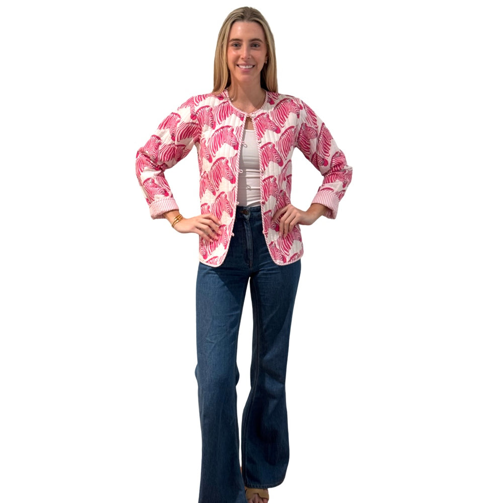 Show Your Stripes Madeline Quilted Cotton Reversible Pink and White Zebra Print Jacket — view 2