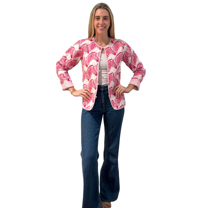 Show Your Stripes Madeline Quilted Cotton Reversible Pink and White Zebra Print Jacket — view 2