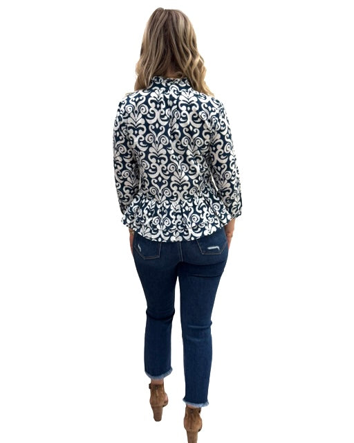 The Bella Cotton  3/4 Sleeve Top in Navy and White — view 5