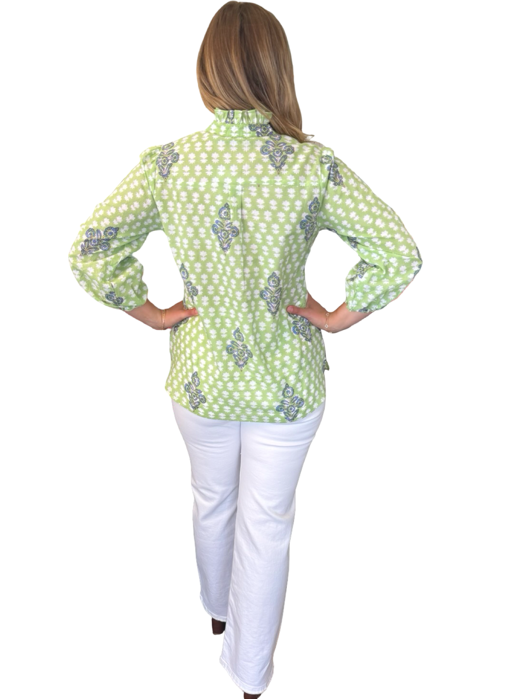The Tricia Cotton Top in Light Green Hand Block Printed Cotton