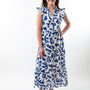 The Campbell Flutter Sleeve Dress in White and Blue Cotton