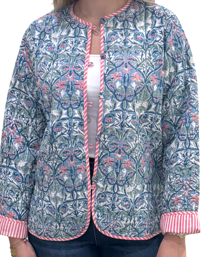 The Madeline Reversible Hand Block Printed Jacket in Multi-Colored Blue — view 5