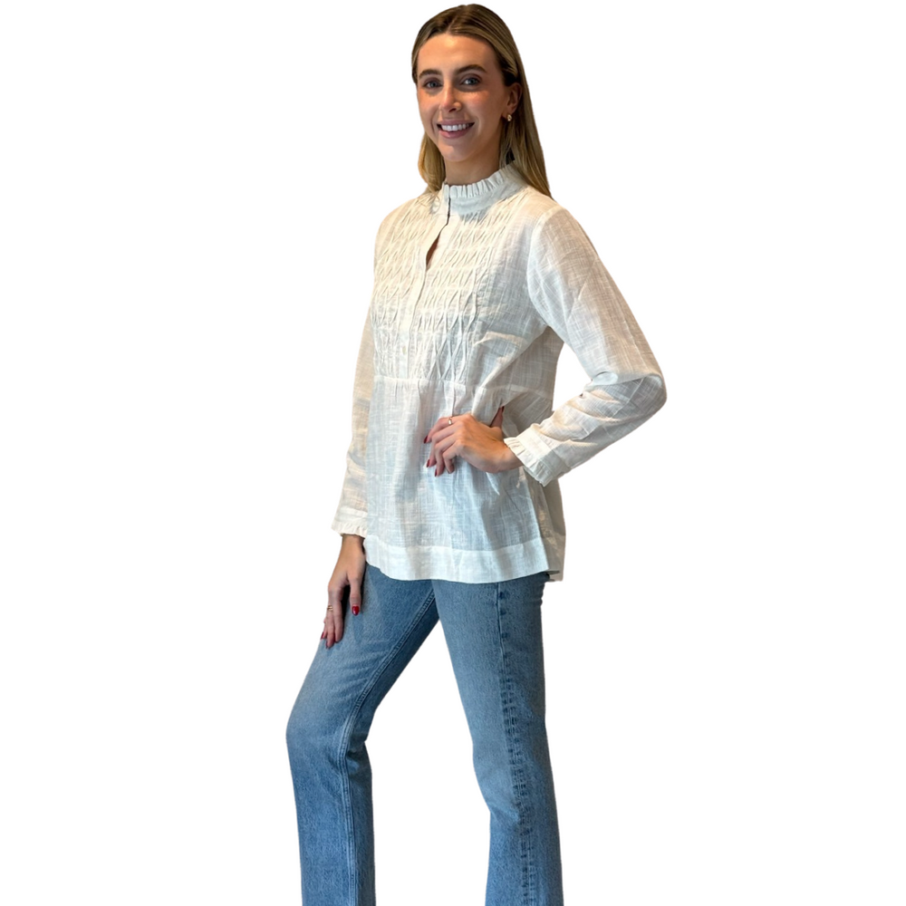 The Veronica Smocked Front Top in Classic White — view 2