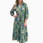 The Campbell Cotton Dress in Blue Green Bird Print
