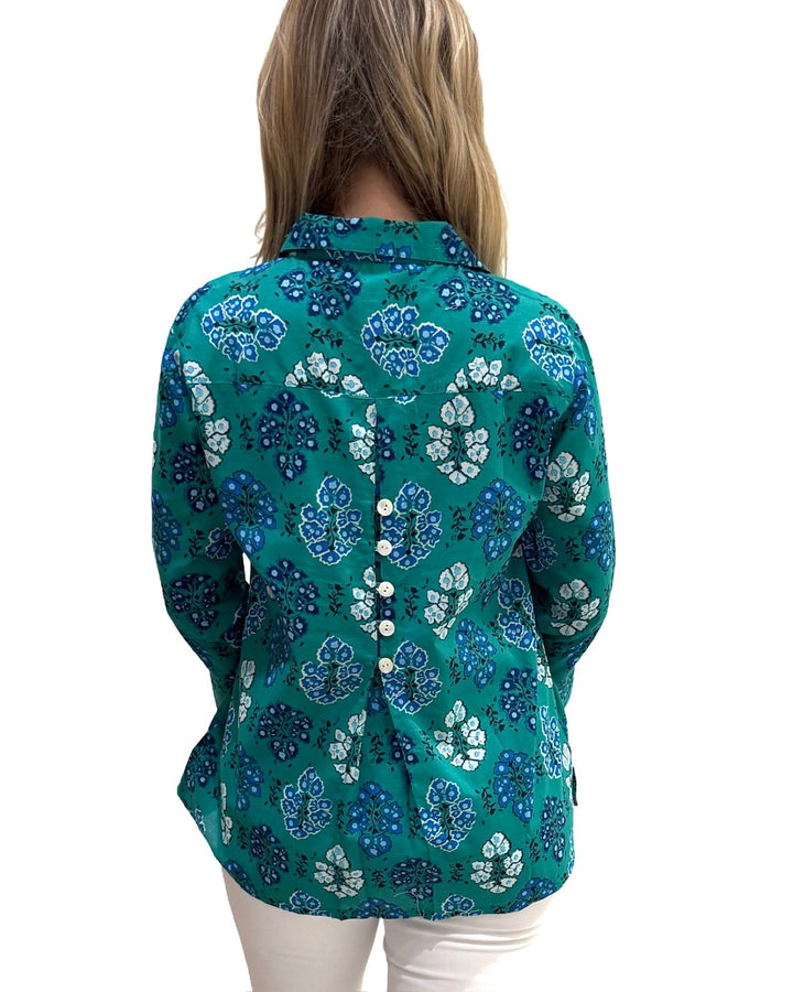 The Mason Button Front Tunic in Green Blue Floral Print — view 5