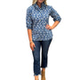 The Maria Ruffle Neck Blouse in Royal Blue and White