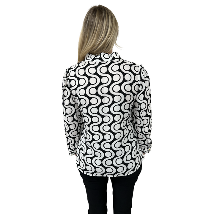 The Carrie Ruffle Trimmed Top in Black and White — view 5