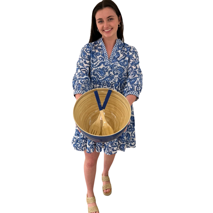 The Morley Cotton Embroidered Trim Dress in Blue and White — view 5