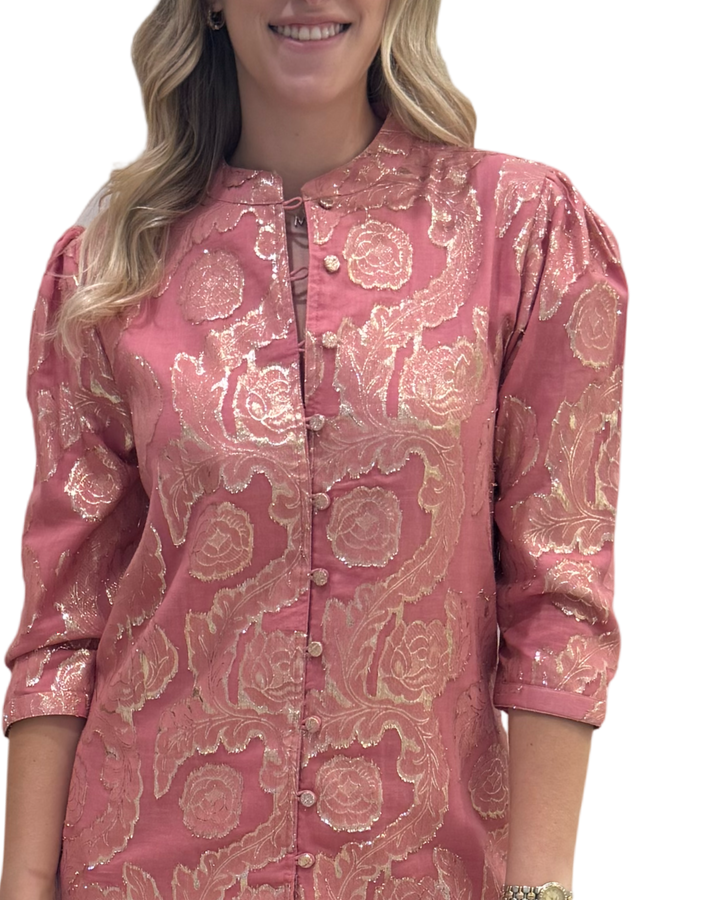 The Tabitha Button Front 3/4 Sleeve Dress in Rose Gold — view 7
